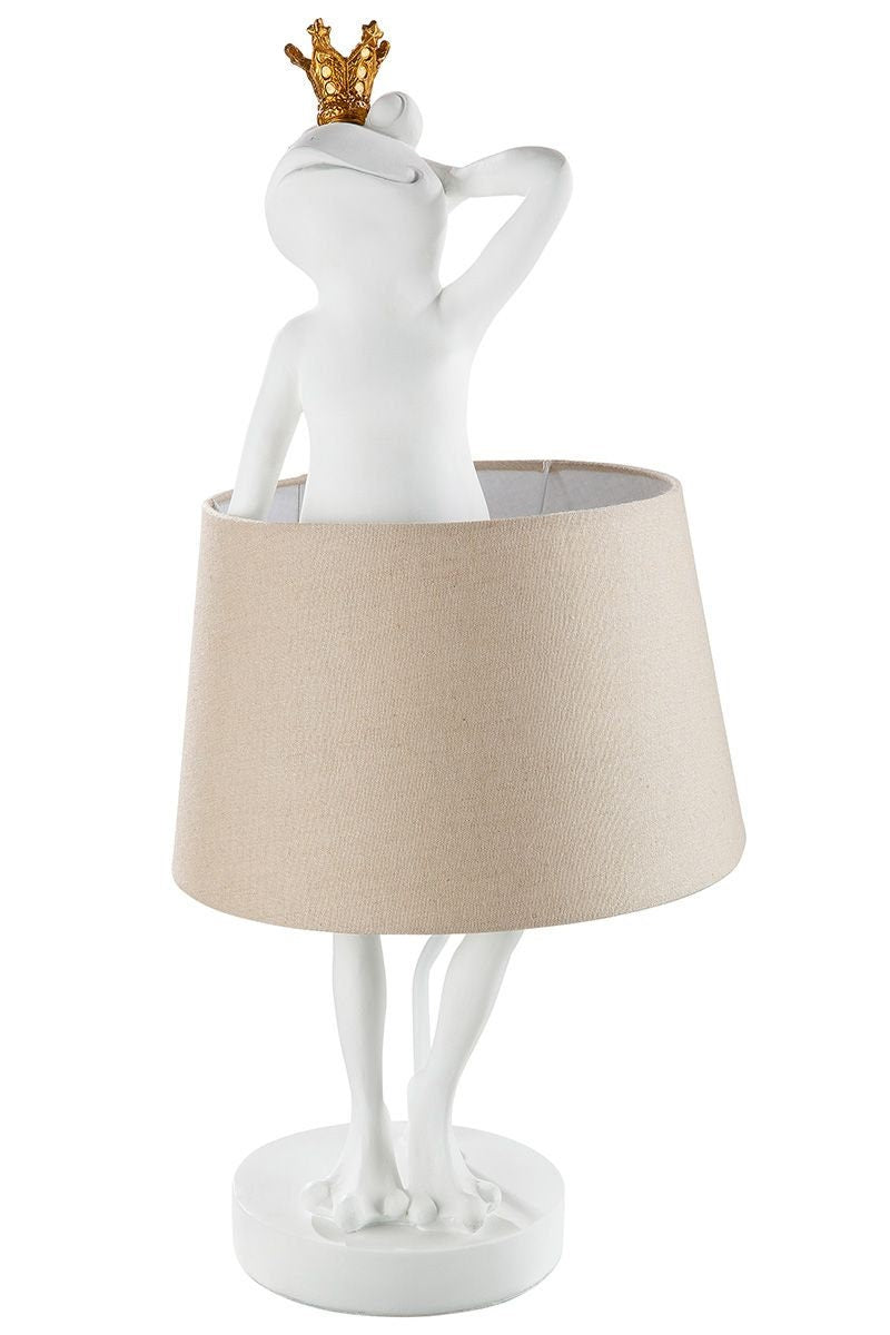 LED tafellamp "Frog King" - mat wit met beige lampenkap