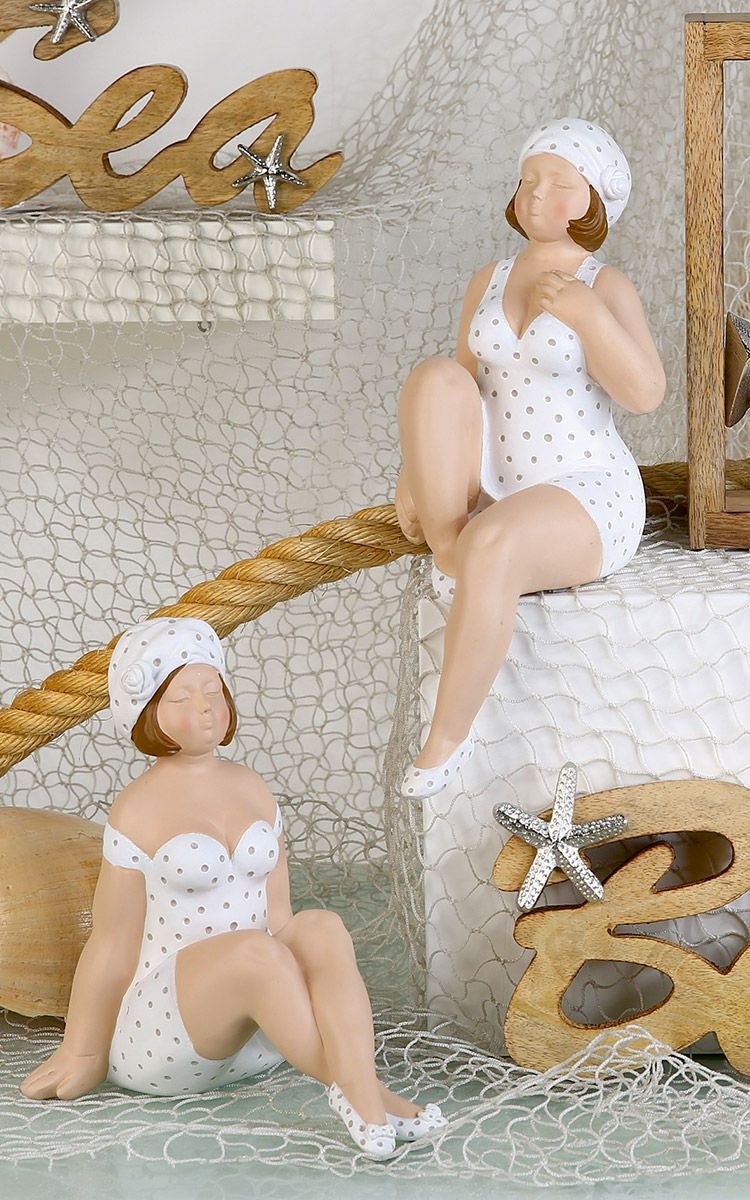 9 piece assortment "Becky" grey/white bathing beauty bath lady figures table lamp and figures