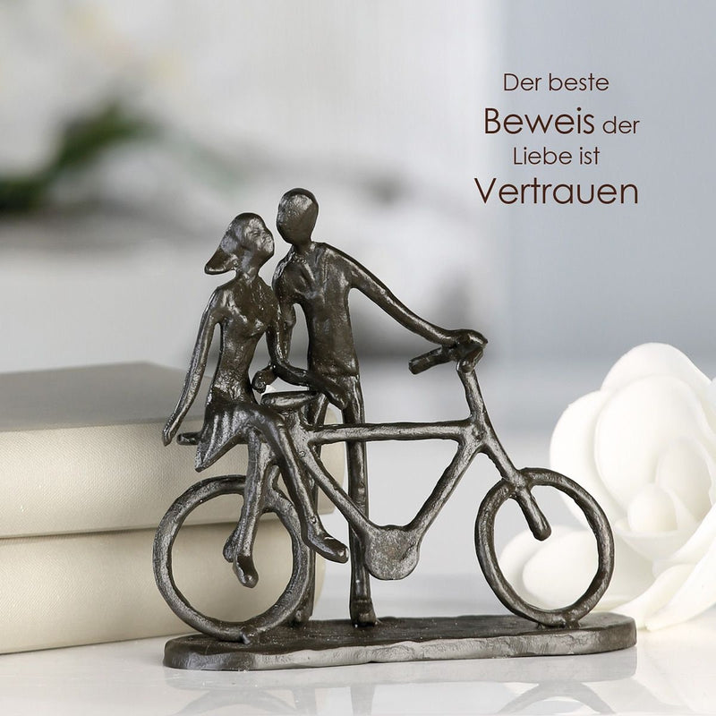 Sculptuur "Trust" fietspaar figuur decoratief figuur 15cm breed gemaakt van gepolijst ijzer cadeau-idee voor elke romanticus met spreukhanger