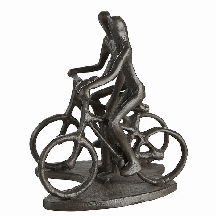 Exclusive Skulptur "Rad Tour" Radfahrer Pärchen Figuren Dekofigur aus Eisen brüniert Geschenkidee für jeden Romantiker mit Spruchanhänger