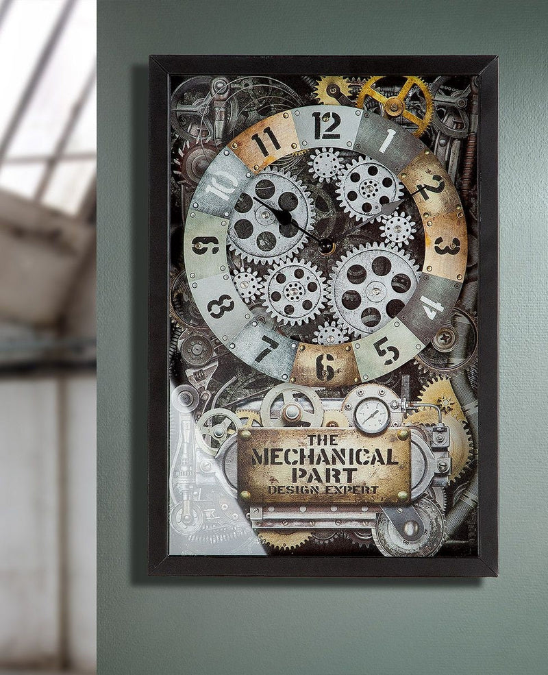 Wandklok in Steampunk-stijl met bewegende tandwielen en vintage look