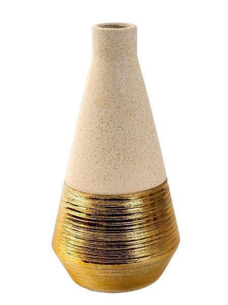 Moderne Dekovase Blumenvase aus Keramik - Beige Gold Glitzer - Höhe: 28,5 cm
