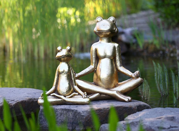 Meditierende Frosch Yoga Figur in Gold Zen Garten Höhe 34cm oder 50,5cm