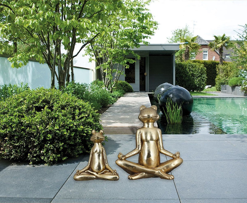 Meditierende Frosch Yoga Figur in Gold Zen Garten Höhe 34cm oder 62cm