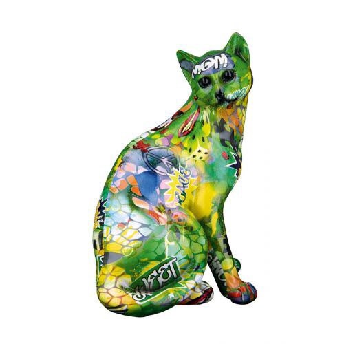 Moderne "Street Art" Design Katzenfigur: Handgefertigtes Polyresin-Kunstwerk im Graffiti-Stil