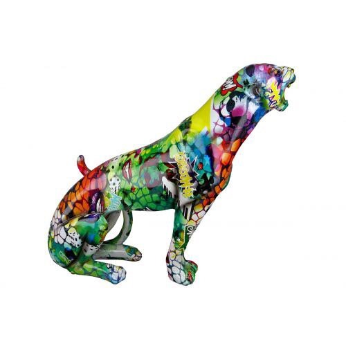 Cheetah in "Street Art" zittend veelkleurig Artiest Hoogte 28cm