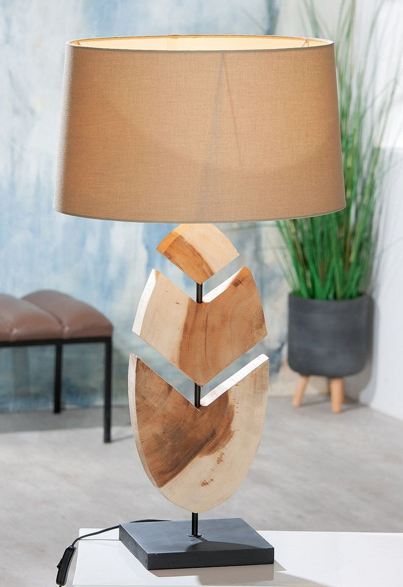 Wooden lamp Wooden Feather natural / black Lampshade beige Handmade Width 34cm