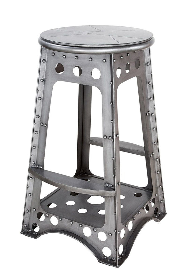 Metalen kruk "Aviation" zilver industriële stijl met ronde uitsparingen en klinknagels