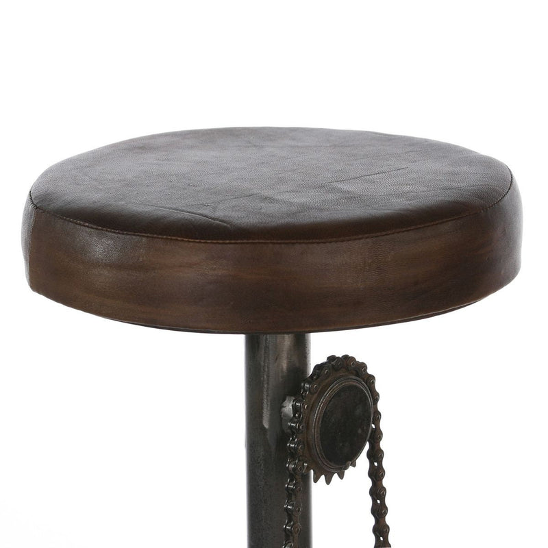Goat leather bar stool "Wheel" black / brown pedal