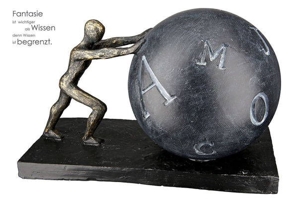 Figure Sculpture "ALPHA" Sculpture Letter Ball Figure antique bronze-colored/ball anthracite-colored with letters on a black base