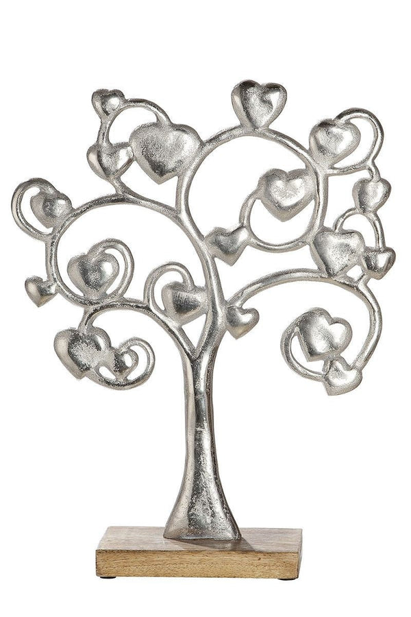 Hart boom sculptuur TREELOVE deco liefdesboom op mangohout en aluminium hoogte 42cm