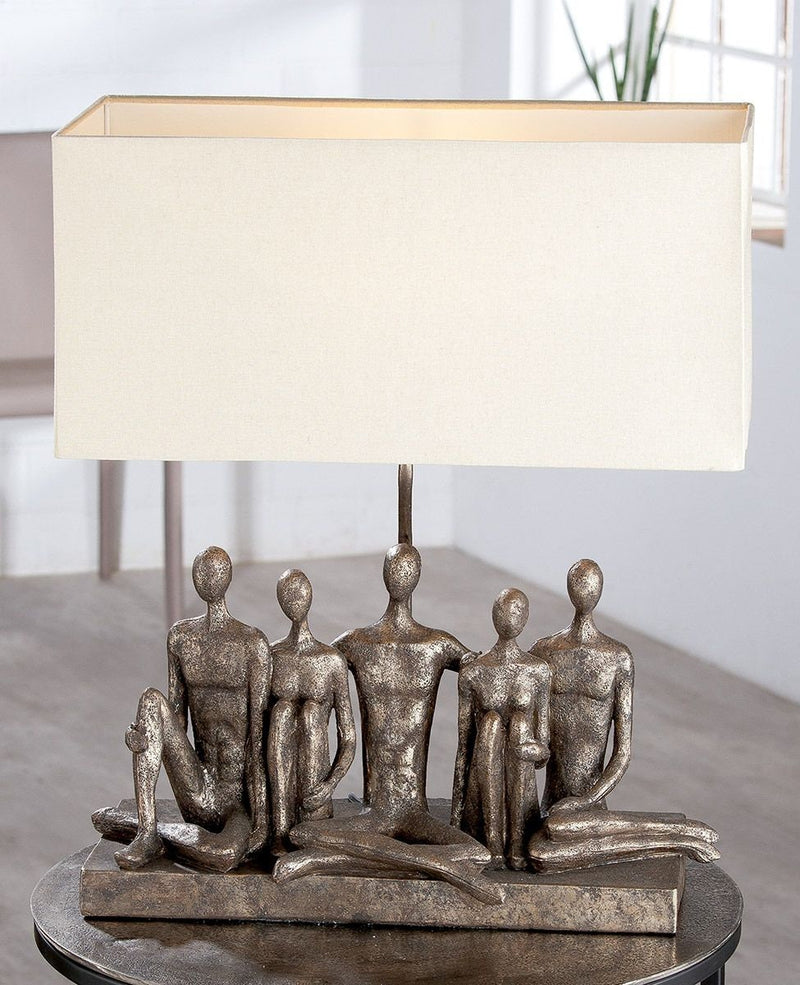 Handmade Table Lamp "Family" - Antique Grey/Gold Tone with Beige Shade
