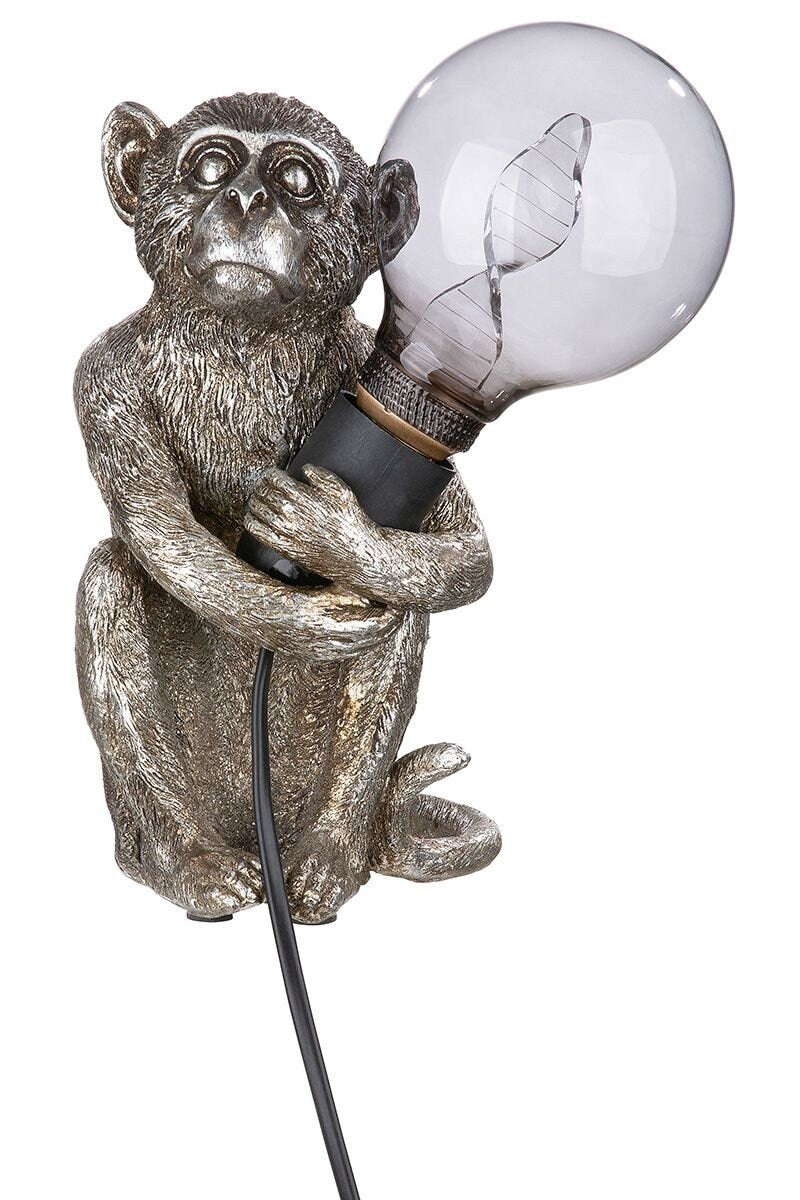 Lampe AFFE MONKEY sitzend antik silberfarben Fassung Höhe 22cm