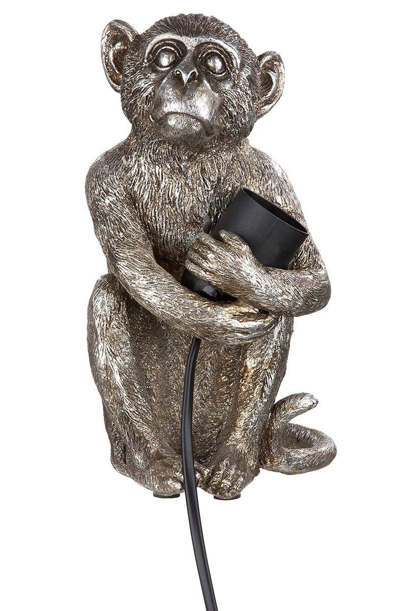 Lampe AFFE MONKEY sitzend antik silberfarben Fassung Höhe 22cm