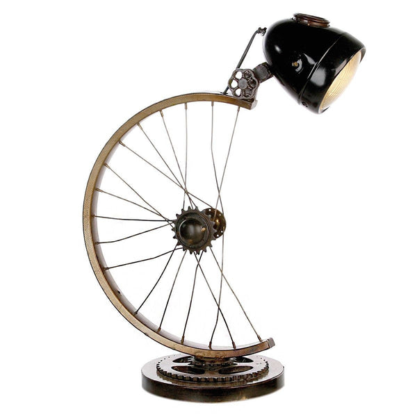 Tischlampe "Cycle" - dekorative Metalllampe aus halbem Fahrradreifen mit Antikfinish