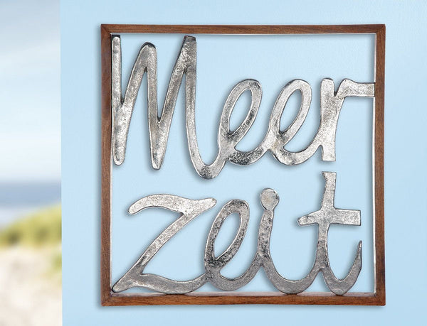 Wanddecoratie "Meerzeit" Lijst van mangohout Belettering van aluminium