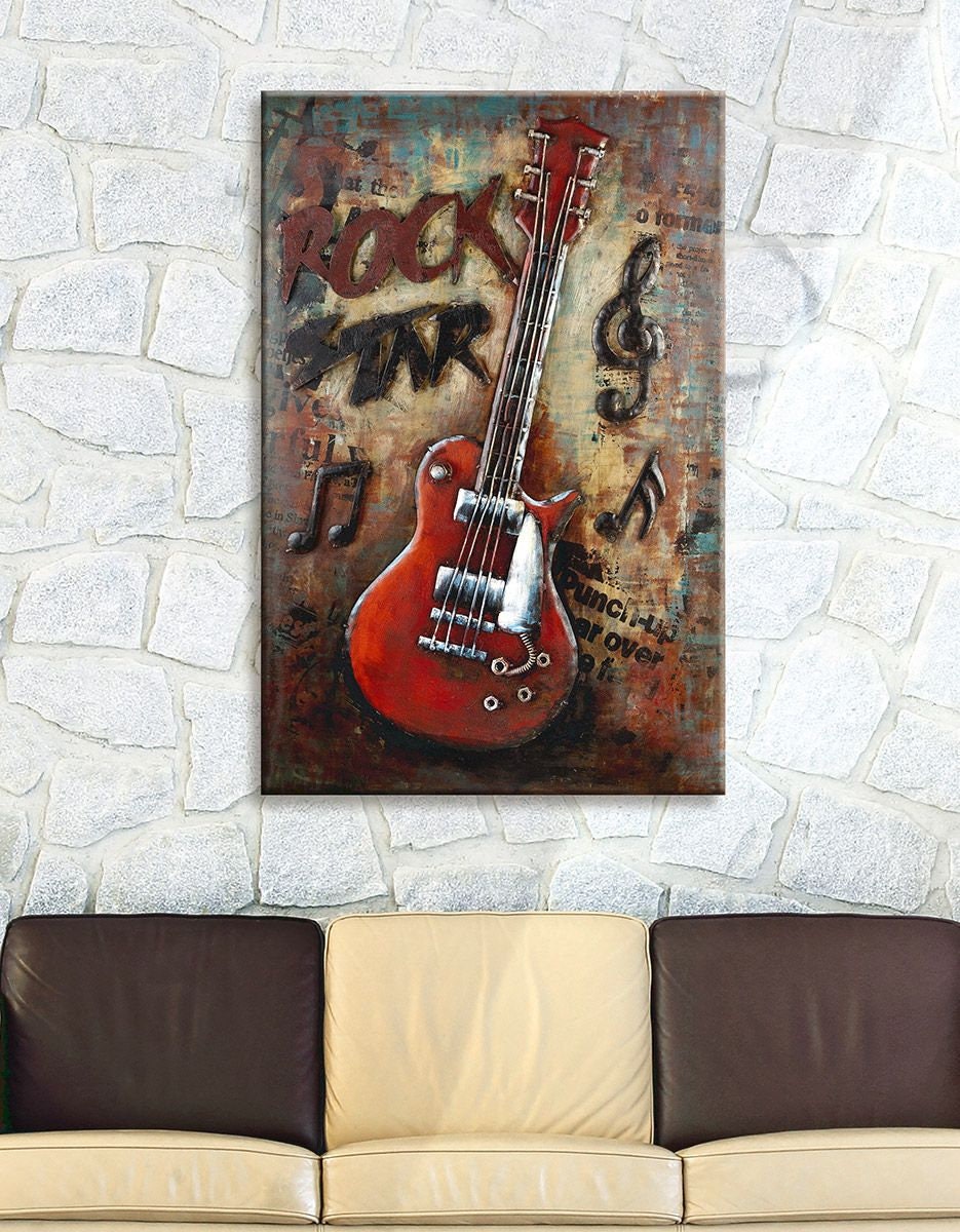 3D Metallbild Rockstar Vibes Wandbild Gitarre 75x50cm