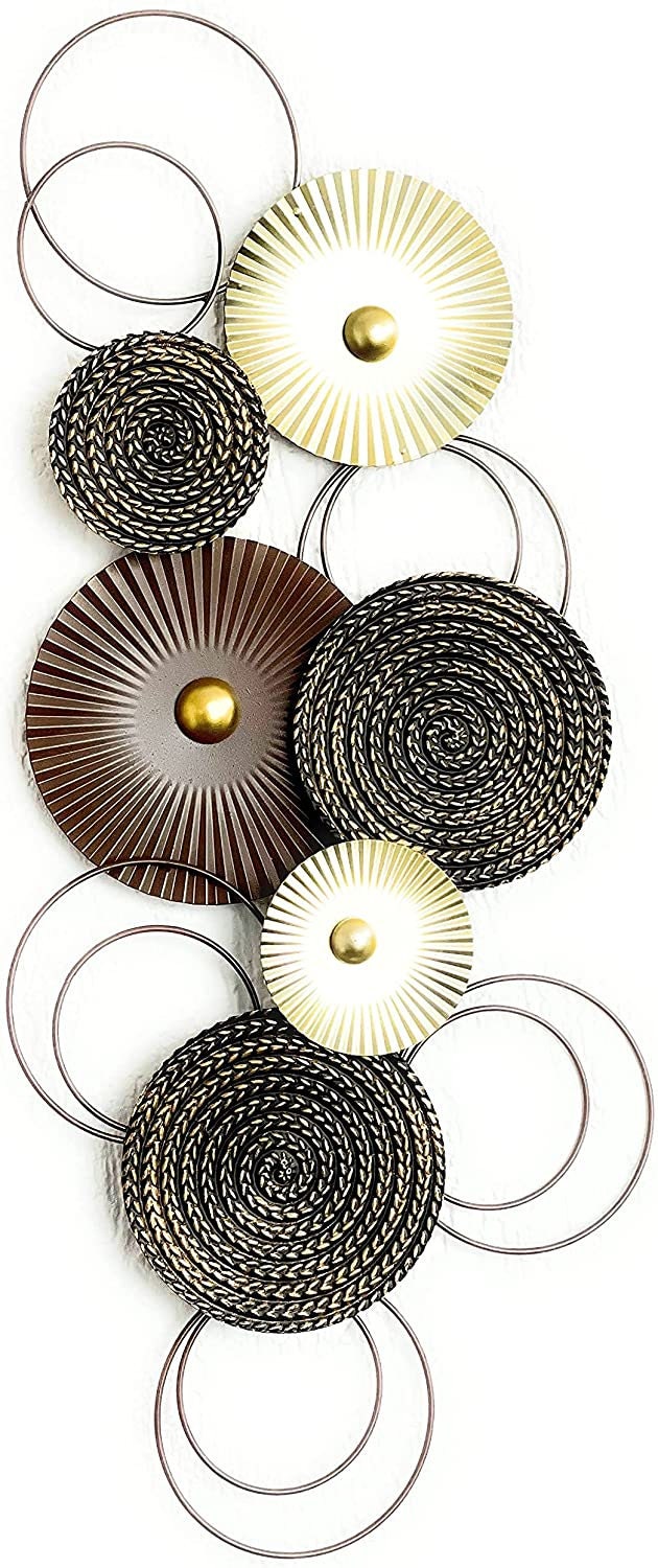 Wanddecoratie object muurafbeelding Sixo metalen wanddecoratie wanddecoratie cirkels 83x38 cm bruin goudtinten B- GOODS