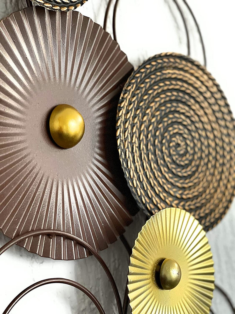 Wanddecoratie object muurafbeelding Sixo metalen wanddecoratie wanddecoratie cirkels 83x38 cm bruin goudtinten B- GOODS