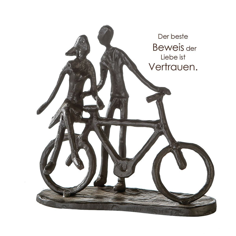Sculptuur "Trust" fietspaar figuur decoratief figuur 15cm breed gemaakt van gepolijst ijzer cadeau-idee voor elke romanticus met spreukhanger