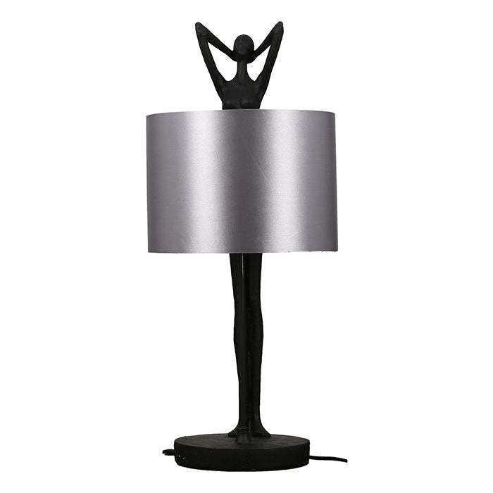 Tischlampe Lady schwarz Lampenschirm weiß aus Kunstharz Frauenkörper