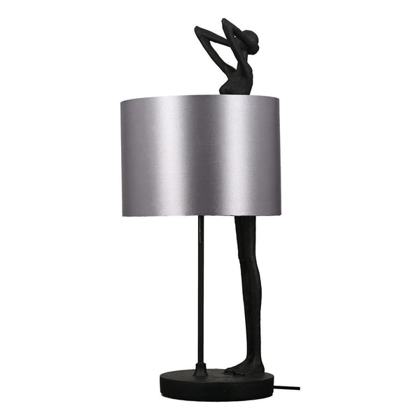 Tischlampe Lady schwarz Lampenschirm weiß aus Kunstharz Frauenkörper