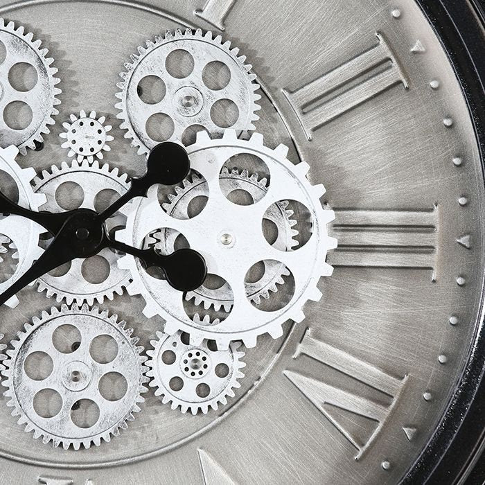 Factona - Wall clock made of metal and glass with antique finish and rotating gears
