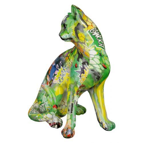 Moderne "Street Art" Design Katzenfigur: Handgefertigtes Polyresin-Kunstwerk im Graffiti-Stil
