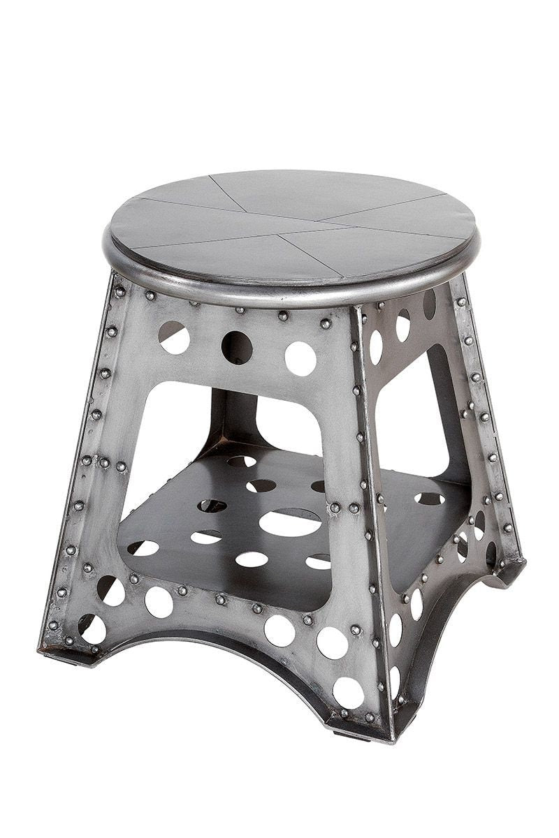 MF Metall Hocker "Aviation" MINI Silber Industriestil 52cm