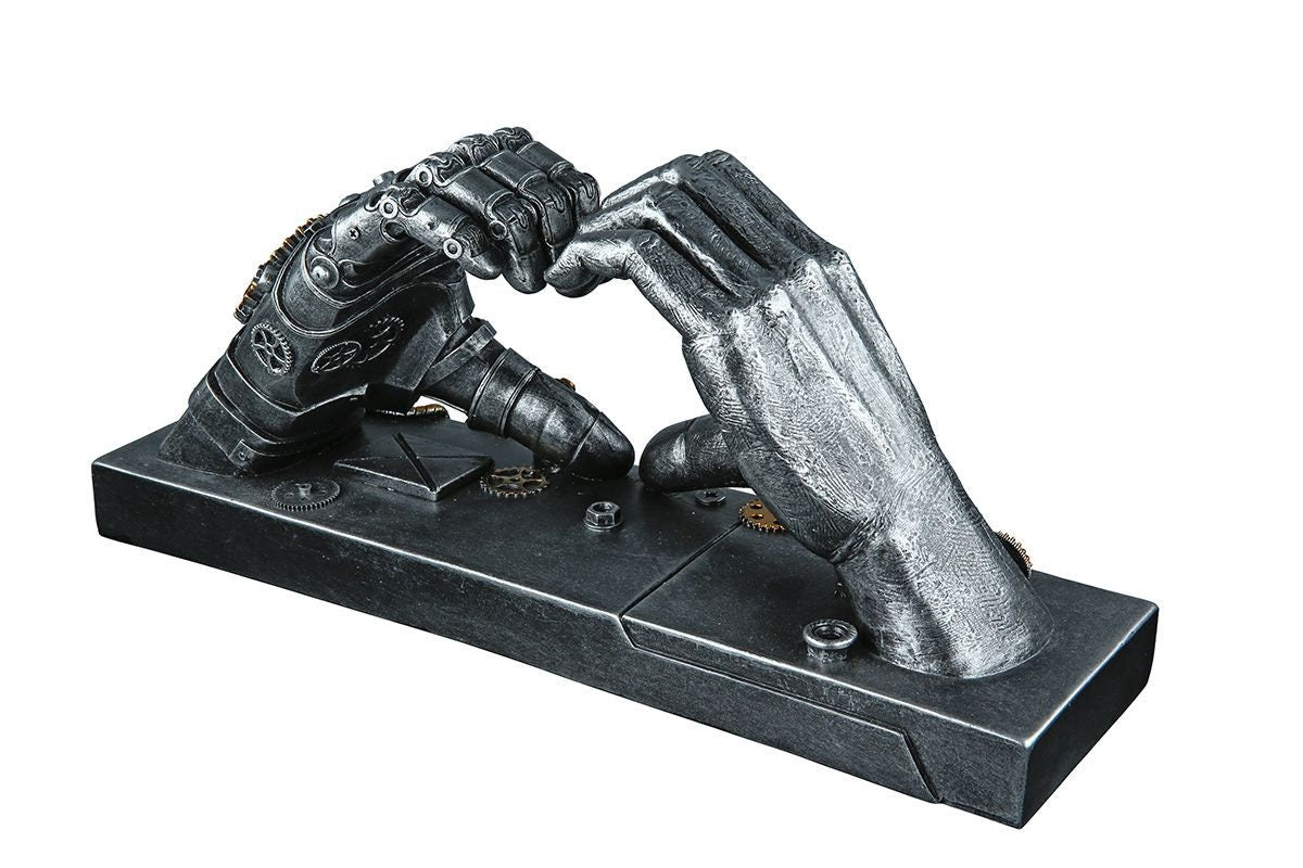 Steampunk Hand Skulptur in Herzform - Antik Silber mit Kupferakzenten