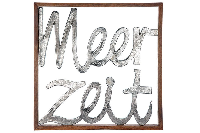 Wanddekoration "Meerzeit" Rahmen aus Mangoholz Schriftzug aus Aluminium