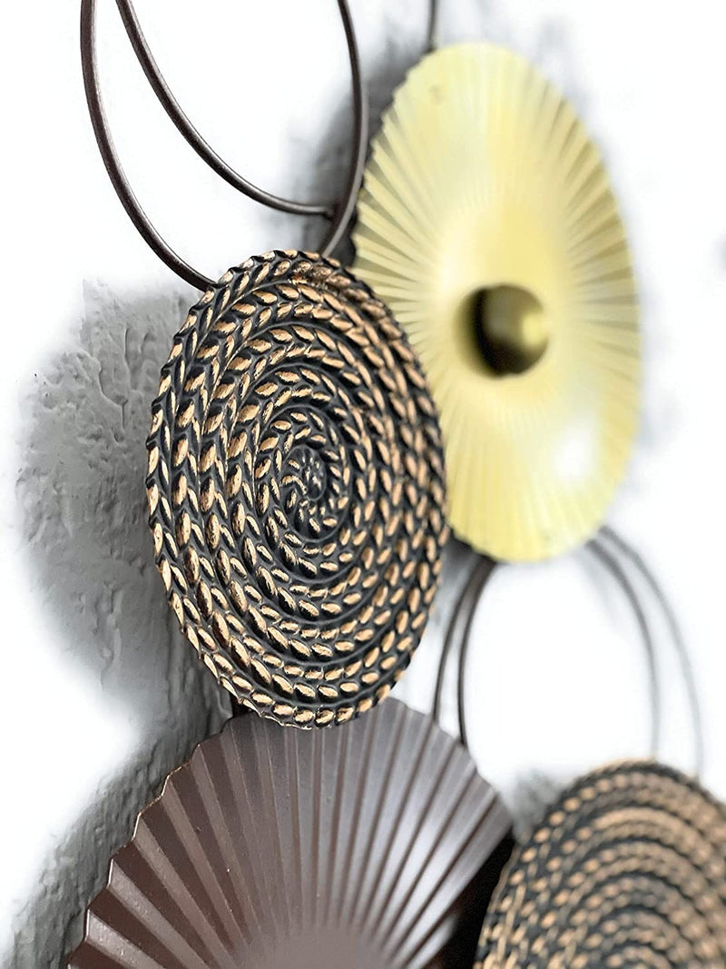 Wanddecoratie object muurafbeelding Sixo metalen wanddecoratie wanddecoratie cirkels 83x38 cm bruin goudtinten B- GOODS