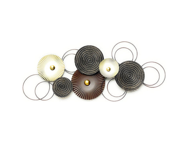 Wanddecoratie object muurafbeelding Sixo metalen wanddecoratie wanddecoratie cirkels 83x38 cm bruin goudtinten B- GOODS
