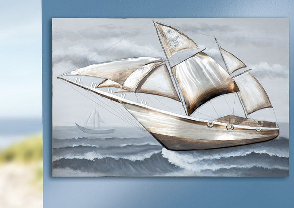Maritime Kunst - 3D Metallbild SEGELBOOT - Handgefertigtes Kunstobjekt aus der Gilde Gallery 150x100cm