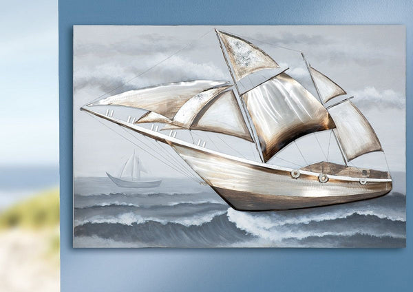 Maritieme kunst - 3D metalen foto SAILBOAT - handgemaakt kunstobject van de Gilde Gallery 150x100cm