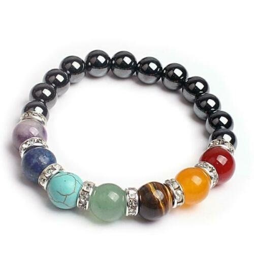 7 Chakra Yoga Armband Modeschmuck Magnet Perlen Tigerauge Amber Resin 8mm oder 10mm Perlen