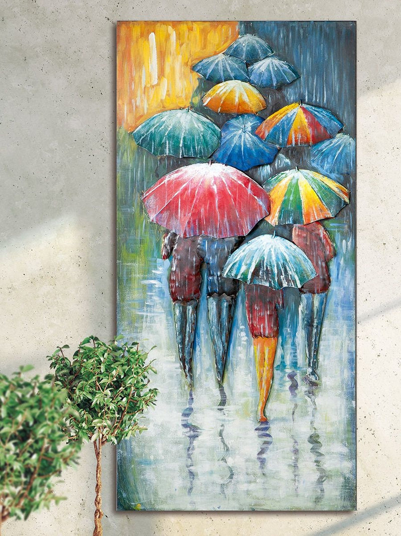 3D metal picture UMBRELLA MEETING 60x120cm handmade art object Gilde Gallery