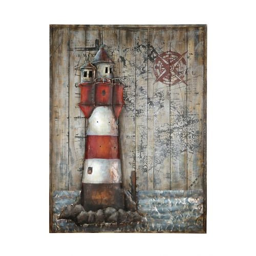 3D Metall Bild LEUCHTTURM auf Holz 100x75cm Handarbeit Kunstobjekt