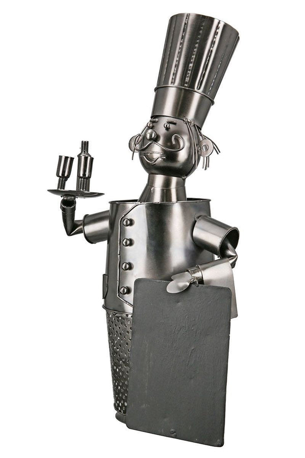 Flaschenhalter Koch aus Metall Geschenkidee Höhe 42cm Handarbeit „Empfehlung des Hauses“