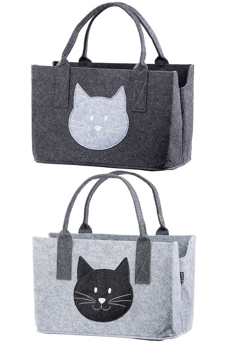 Felt bag in dark gray or gray "cat" shopper tote bag, handbag, gift, shopping bag, animal love, cat love 40cm Kitty