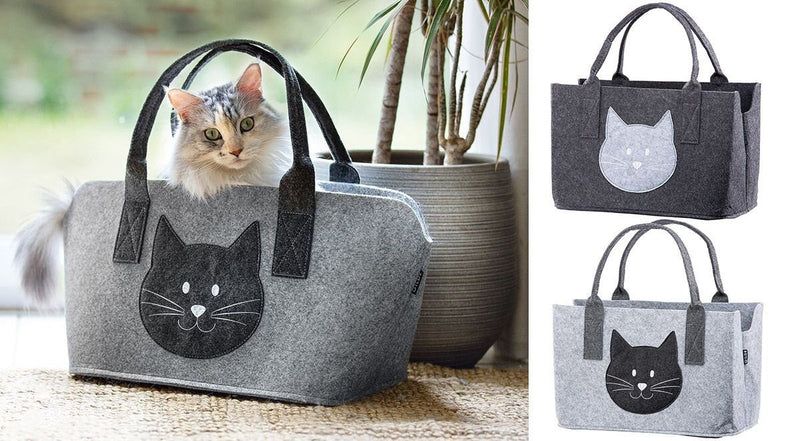 Filztasche in Dunkelgrau oder grau "Katze" Shopper Tragetasche, Handtasche, Geschenk, Einkaufstasche, Tierliebe, Katzenliebe 40cm Kitty