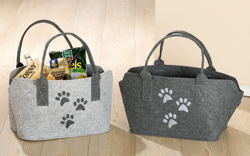 Filztasche in Dunkelgrau oder grau "Katzenpfoten" Shopper Tragetasche, Handtasche, Geschenk, Einkaufstasche, Tierliebe, Katzenliebe 40cm Kitty