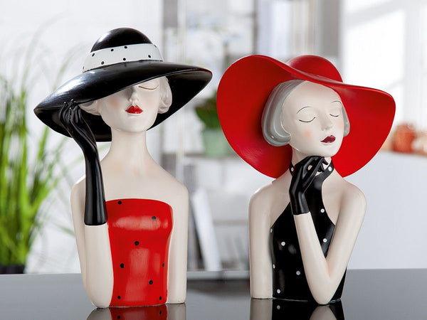 Poly Figur LADY mit rotem oder schwarzem Hut handbemalt