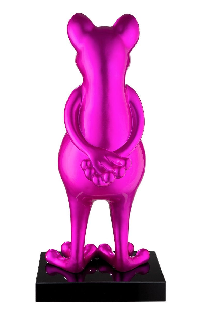 Sculptuur figuur "Kikker" roze metallic Marmeren sokkel Hoogte 68cm Handgemaakt