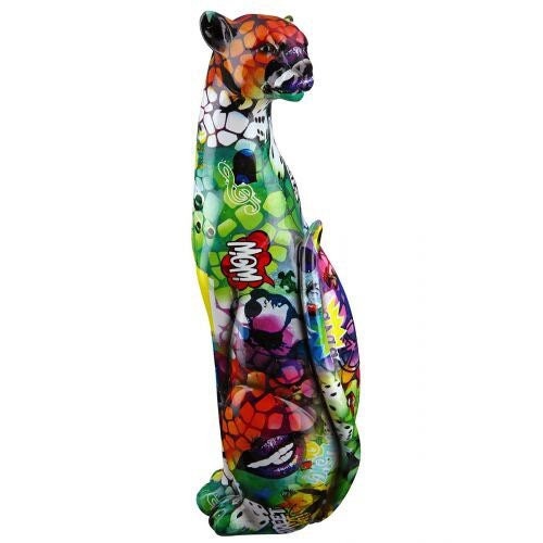 Figur Gepard in "Street Art" sitzend mehrfarbig Höhe 33.5cm Skultur