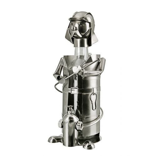 Wine beer water bottle holder firefighter made of metal gift idea height 39cm handmade