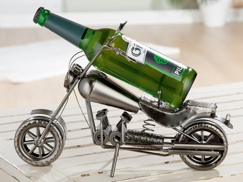 Bier Wein Flaschenhalter "Motorrad" Harley Rocker aus Metall Geschenkidee Höhe 25cm Handarbeit Geburtstagsgeschenk