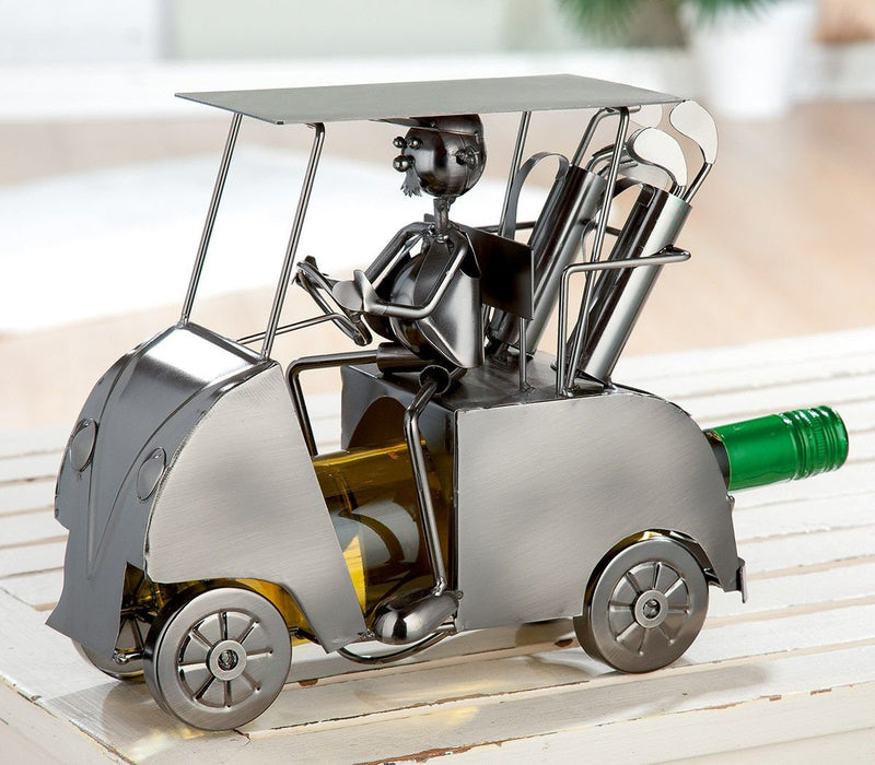 Bier Wein Flaschenhalter "Golfcart" Golfen Golf aus Metall Geschenkidee Breite 29cm Handarbeit Geburtstagsgeschenk