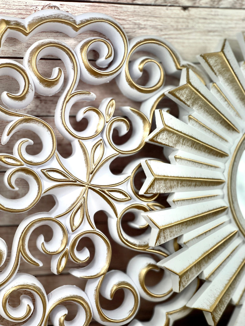 Mex set van 3 decoratieve wandspiegels Ø 25 cm spiegel wanddecoratie wanddecoratie landhuis oosterse stijl goud/wit