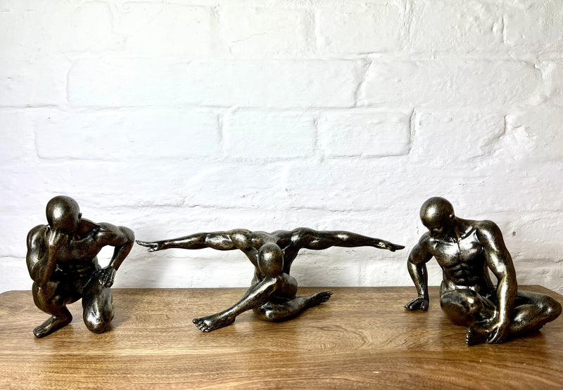 Set of 3 figures GYM antique champagne colored decoration gift idea sculpture sport training body CLIFFHANGER sports figures athletes